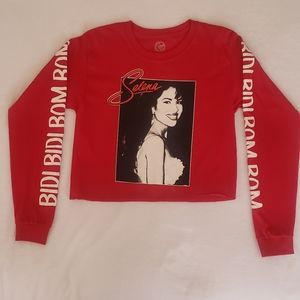 Red Selena Quintanilla Long Sleeve Crop Top